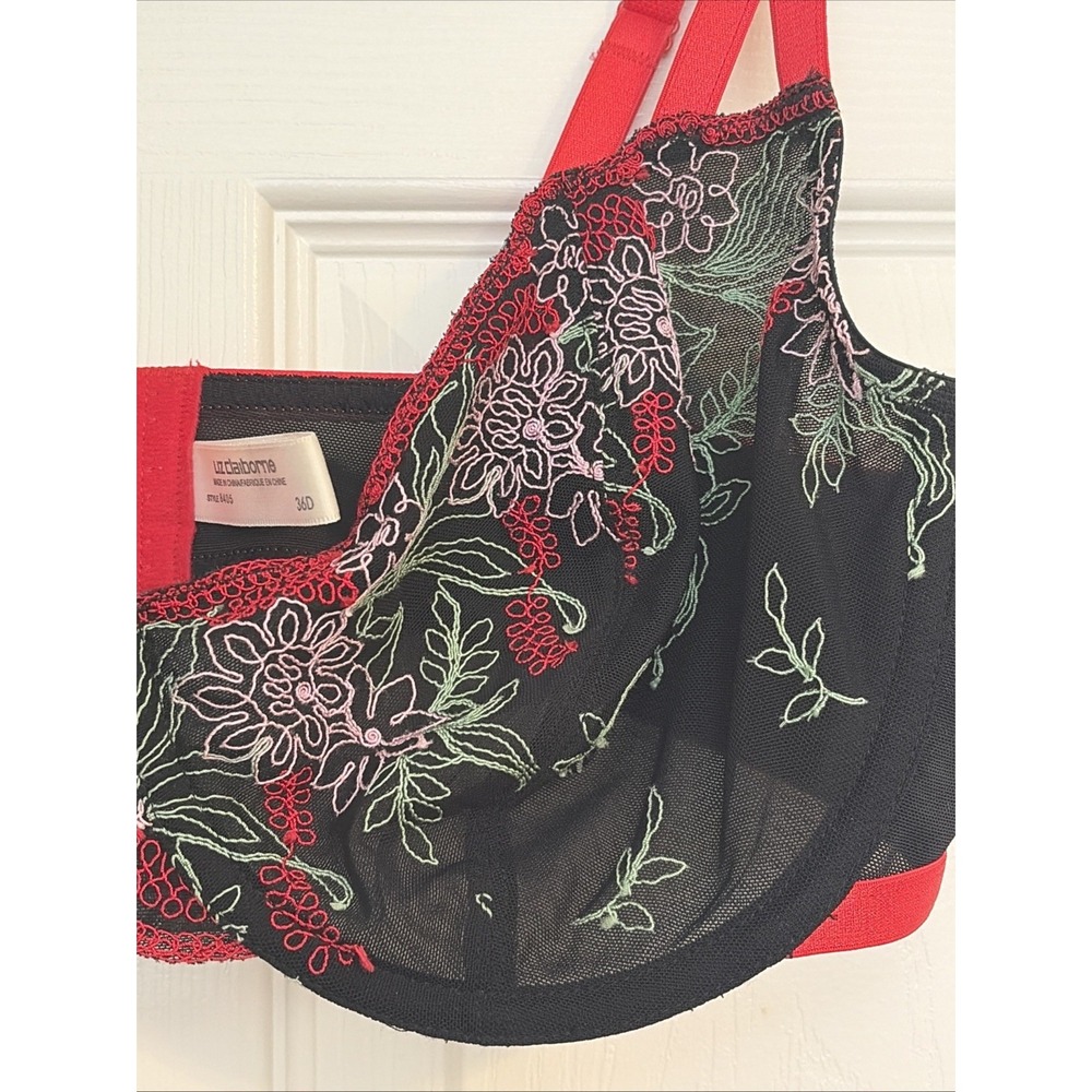 Liz Claiborne Bra Womens 36D Embroidered Floral Mesh Underwired Eyehook - Picture 3 of 7